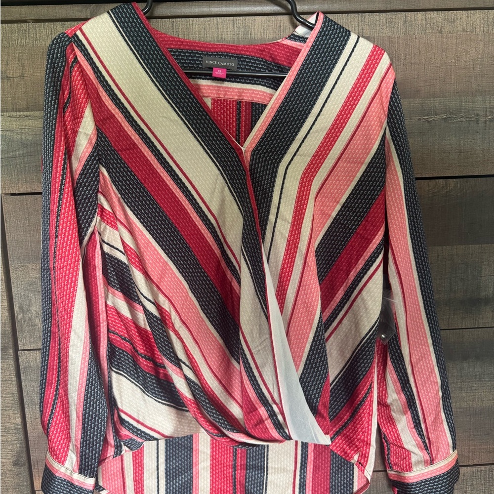 Vince Camuto Black and White Wrap Blouse 3/4 Sleeve